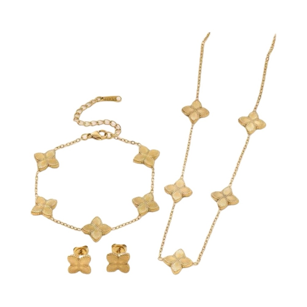 Four Leaf Clover 18K Goldplated Jewelry Set (Necklace,bracelet&Earrings)💛